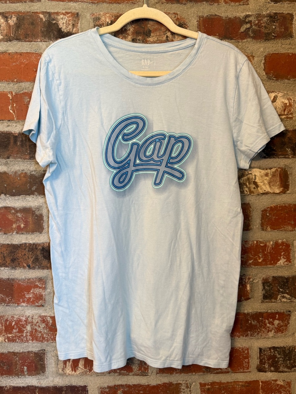T132 - GAP Light Blue Short Sleeve Tee with Blue Script Logo